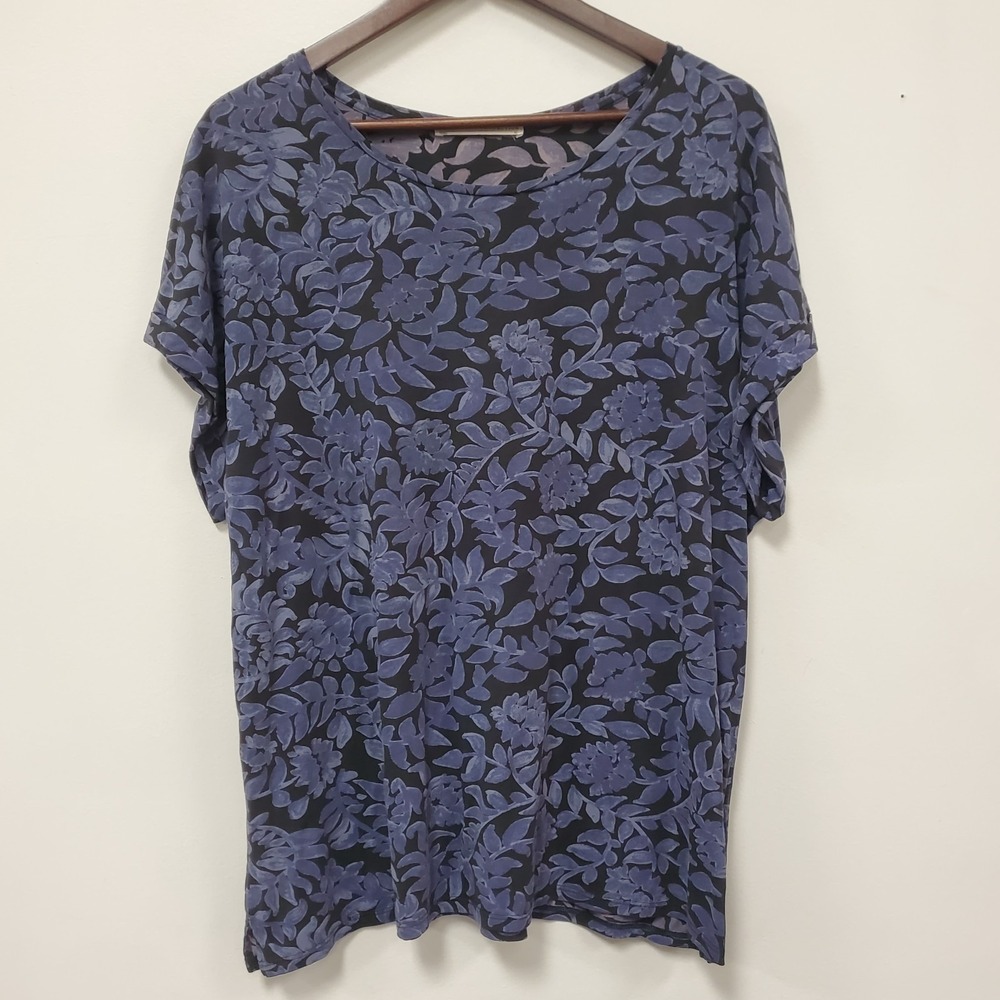 Peruvian Connection Womens Short Sleeve Round Neck T Shirt XL Purple Leaf Floral